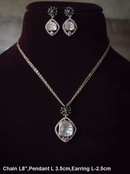 Zircon surrounded moissanite with flower top design pendant in 8 inch long double chain set