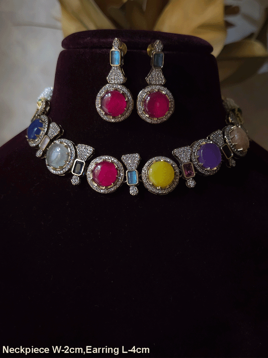 Mehandi finish circular multicoloured stones classy set
