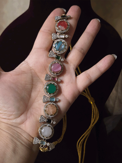 Mehandi finish circular multicoloured stones classy set