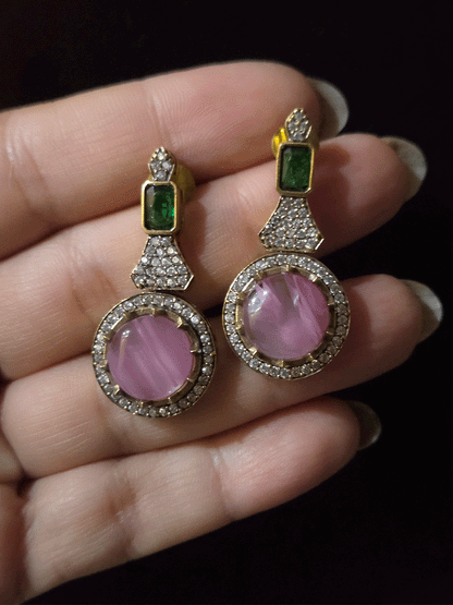 Mehandi finish circular multicoloured stones classy set