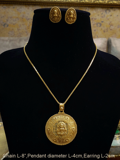 Laxmiji motif self design round pendant set