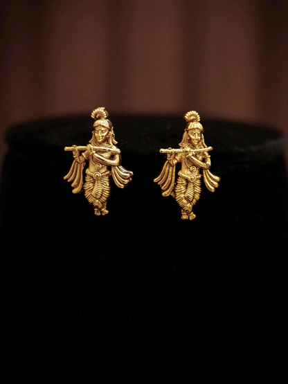 Oval gold bead lace pendant with Krishna ji motif set