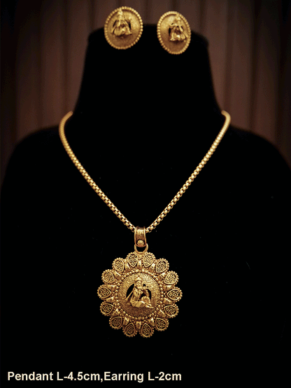 Flower shape pendant set with sitting Krishna ji motif in center