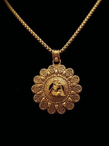 Flower shape pendant set with sitting Krishna ji motif in center