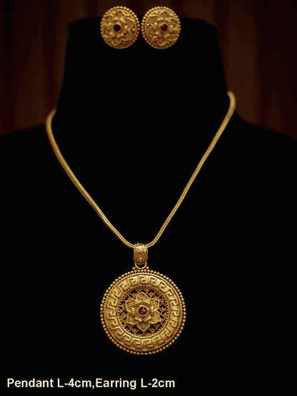 Self design circular pendant set with flower in the center