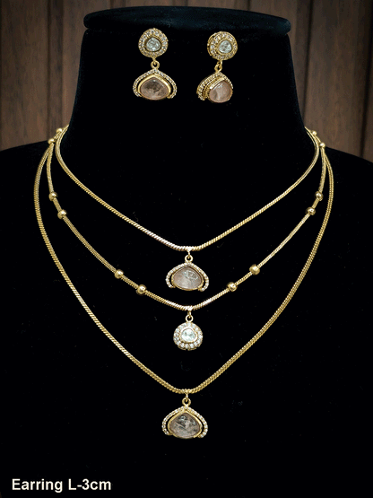 Three layer moissanite and coloured stone classy neckpiece