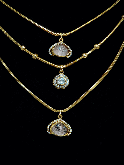 Three layer moissanite and coloured stone classy neckpiece