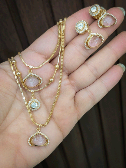 Three layer moissanite and coloured stone classy neckpiece