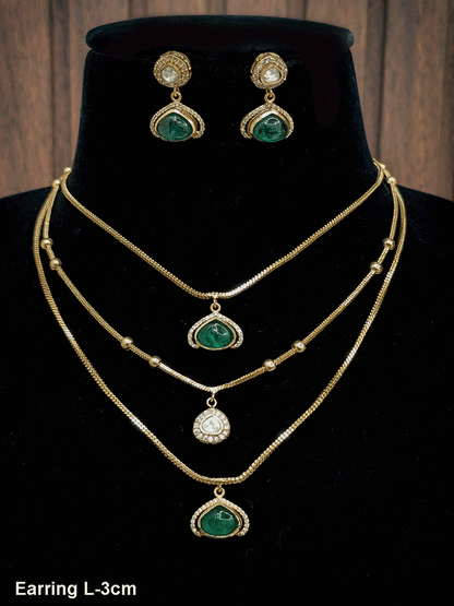 Three layer moissanite and coloured stone classy neckpiece