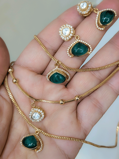 Three layer moissanite and coloured stone classy neckpiece