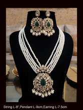 Load image into Gallery viewer, Five pearl strings kundan and AD studded set with tear drop shaped stone in the center