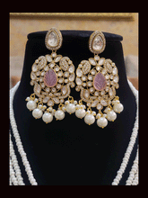 Load image into Gallery viewer, Five pearl strings kundan and AD studded set with tear drop shaped stone in the center
