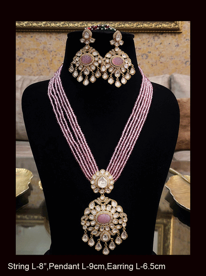Multiple strings kundan and AD studded set with kundan drops