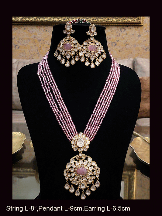 Multiple strings kundan and AD studded set with kundan drops