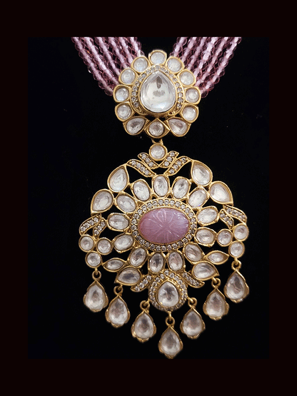 Multiple strings kundan and AD studded set with kundan drops