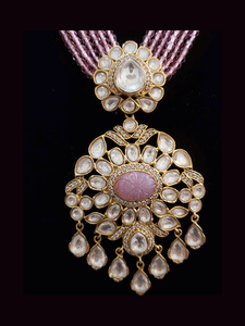 Multiple strings kundan and AD studded set with kundan drops