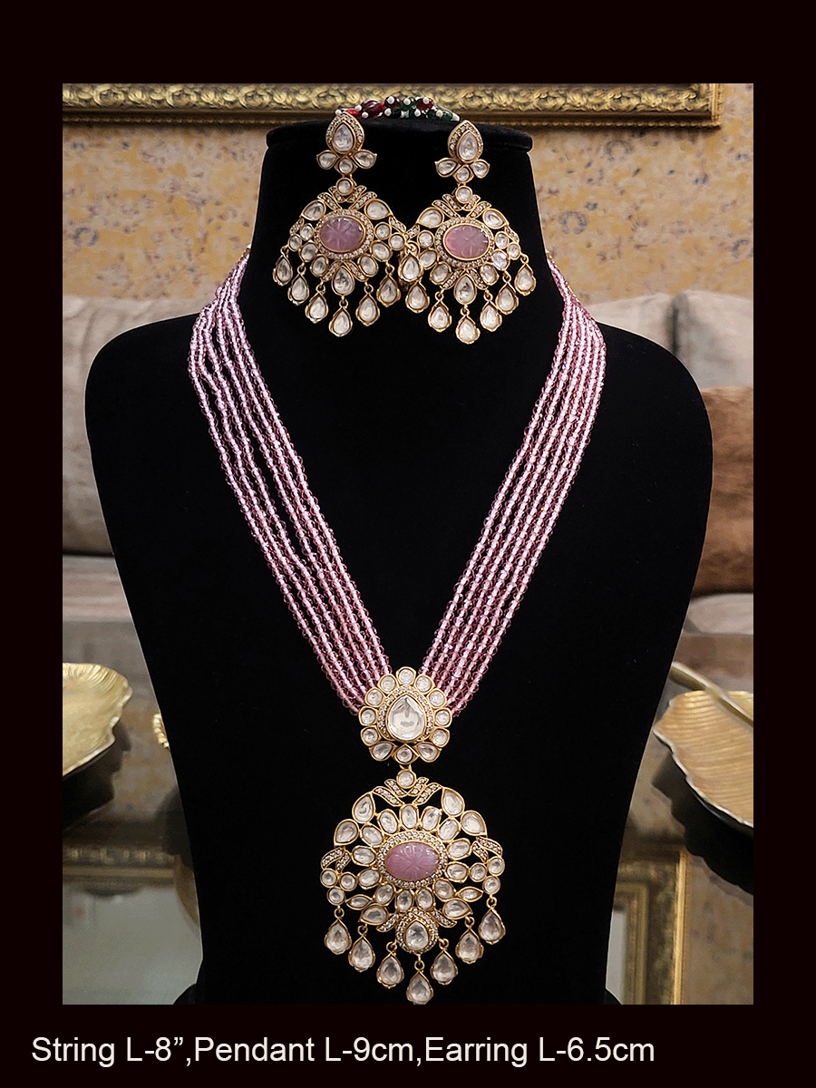 Multiple strings kundan and AD studded set with kundan drops
