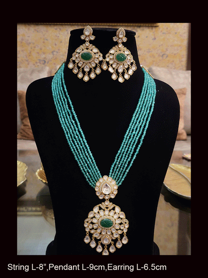 Multiple strings kundan and AD studded set with kundan drops