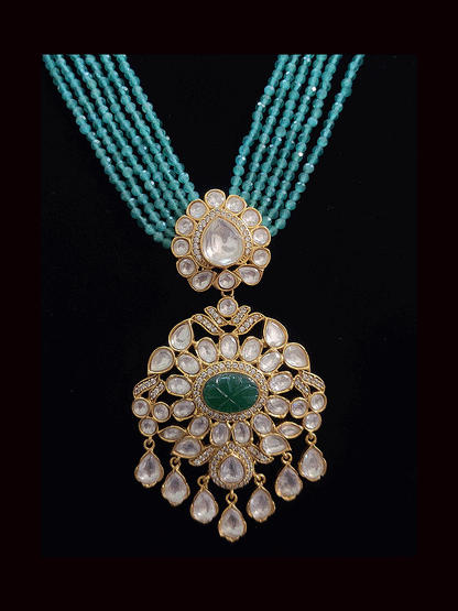 Multiple strings kundan and AD studded set with kundan drops