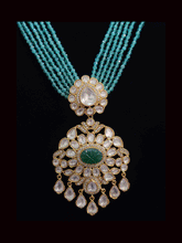 Load image into Gallery viewer, Multiple strings kundan and AD studded set with kundan drops