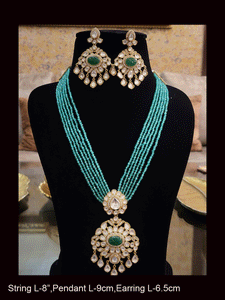 Multiple strings kundan and AD studded set with kundan drops