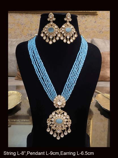 Multiple strings kundan and AD studded set with kundan drops
