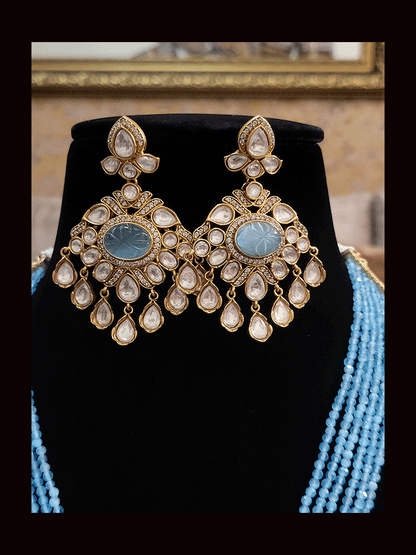 Multiple strings kundan and AD studded set with kundan drops