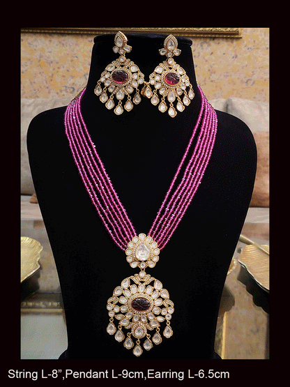 Multiple strings kundan and AD studded set with kundan drops