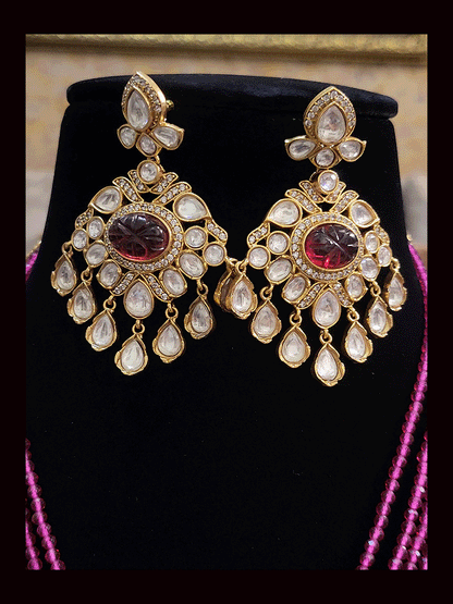 Multiple strings kundan and AD studded set with kundan drops