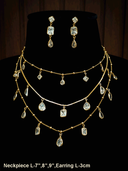 Triple chain layer with hanging raw AD tukdies stylish set