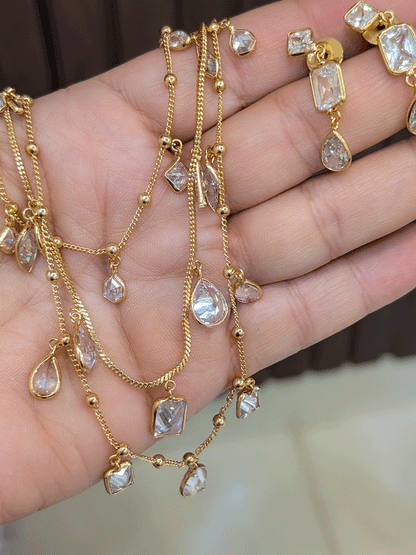 Triple chain layer with hanging raw AD tukdies stylish set