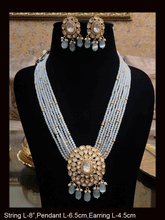Load image into Gallery viewer, Multiple string oval kundan pendant set with bead drops