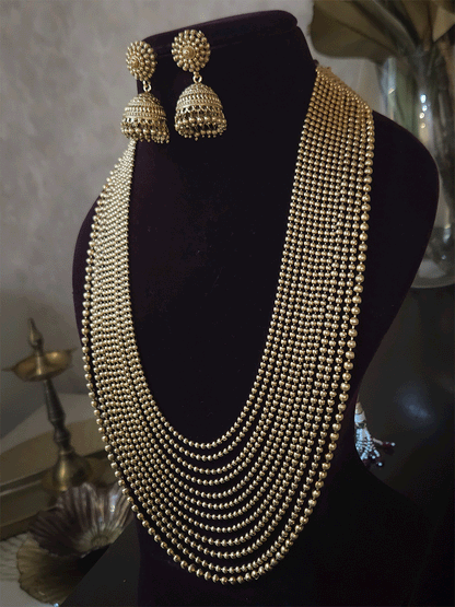 Multiple gold bead layer long set with jhoomkies
