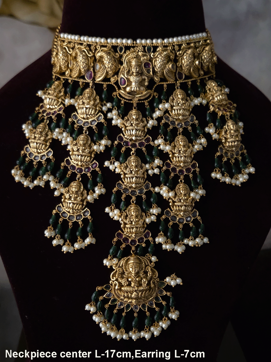 Connecting laxmiji tukdies classy 17cm long set with green drops