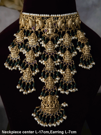 Connecting laxmiji tukdies classy 17cm long set with green drops