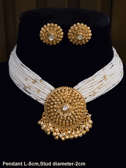 Kundan center circular tukdi side cheed strings set