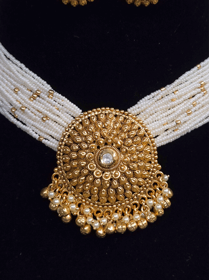 Kundan center circular tukdi side cheed strings set