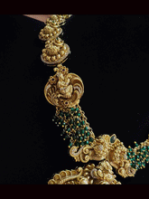 Load image into Gallery viewer, Ram durbar AD studded bold pendant set with side peacock design tukdies and beaded string