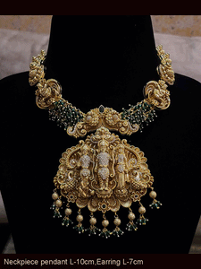 Ram durbar AD studded bold pendant set with side peacock design tukdies and beaded string