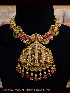 Ram durbar AD studded bold pendant set with side peacock design tukdies and beaded string