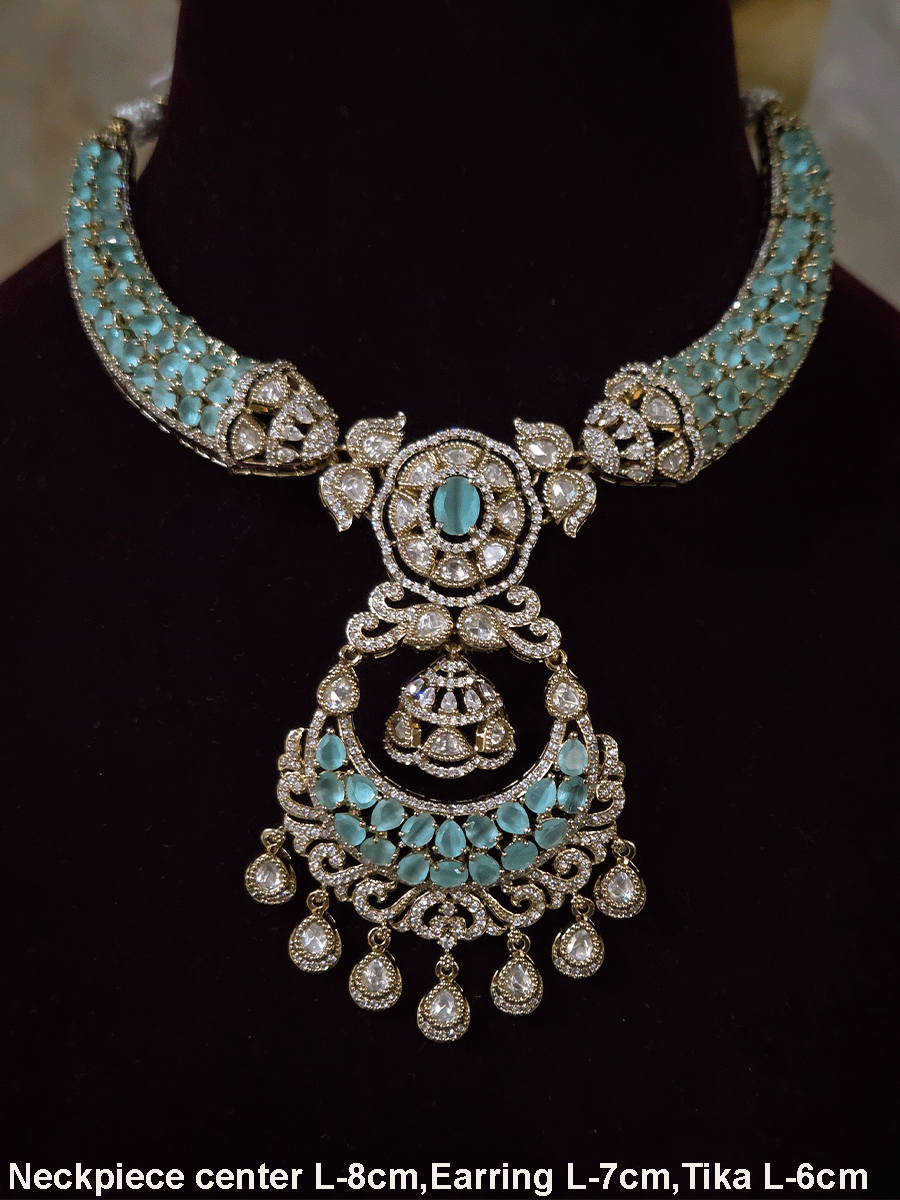 Mehandi finish stones studded moissanite set with chandbali design center