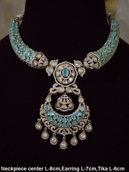 Mehandi finish stones studded moissanite set with chandbali design center