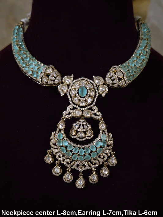 Mehandi finish stones studded moissanite set with chandbali design center