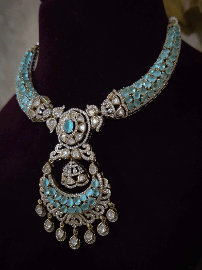 Mehandi finish stones studded moissanite set with chandbali design center