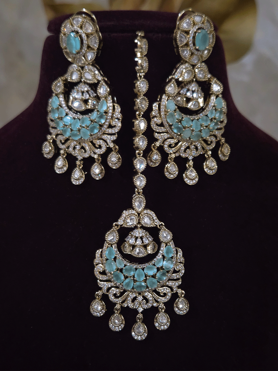 Mehandi finish stones studded moissanite set with chandbali design center