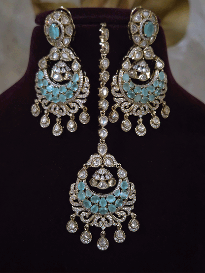 Mehandi finish stones studded moissanite set with chandbali design center