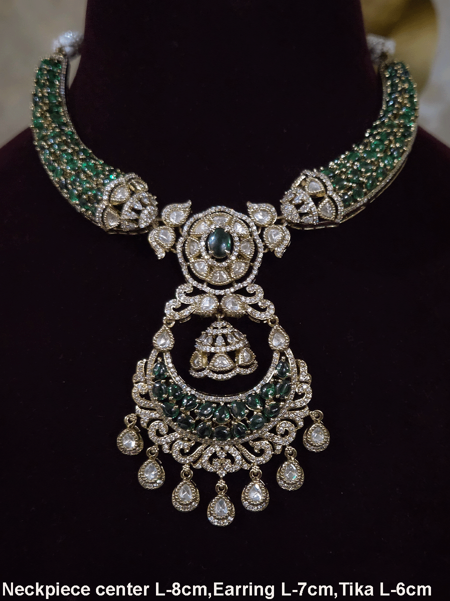Mehandi finish stones studded moissanite set with chandbali design center