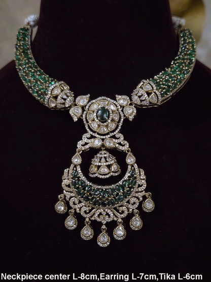 Mehandi finish stones studded moissanite set with chandbali design center