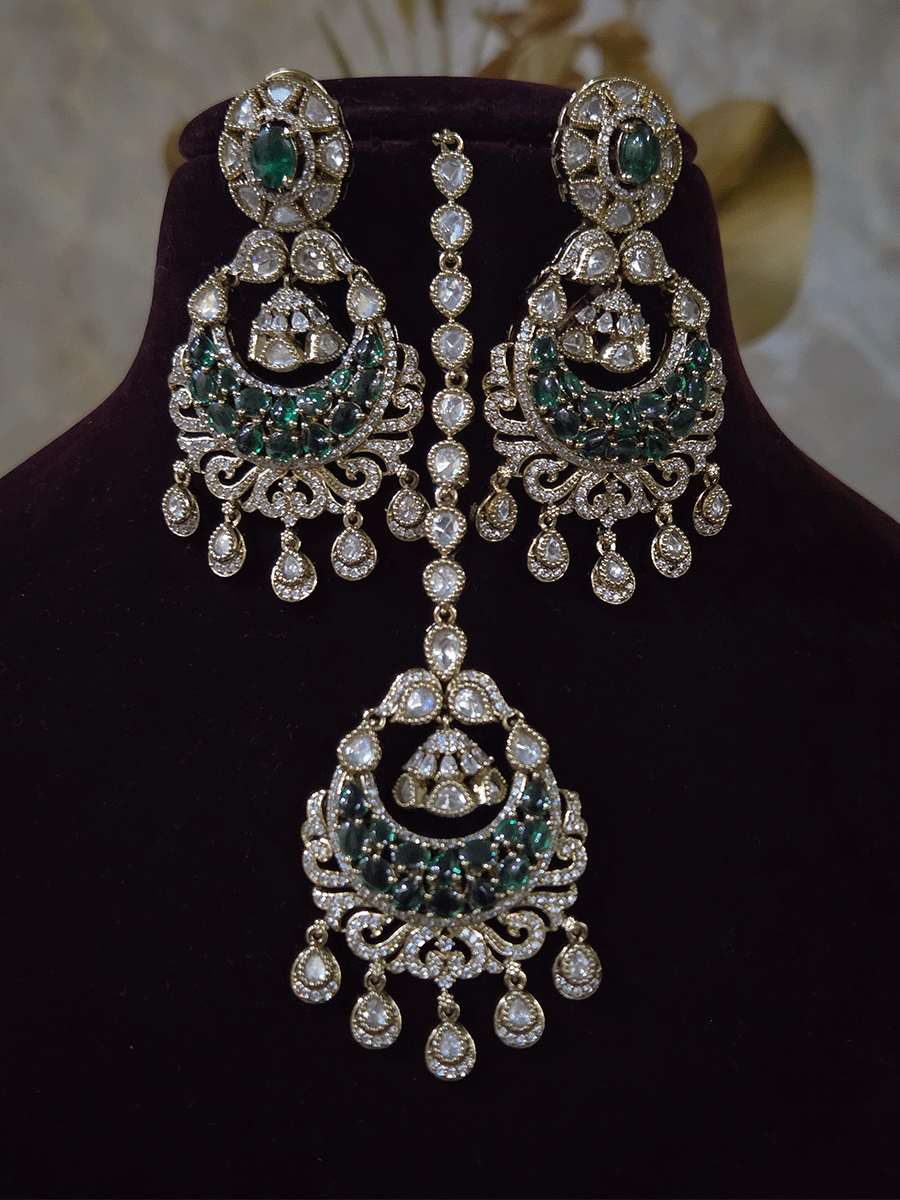 Mehandi finish stones studded moissanite set with chandbali design center