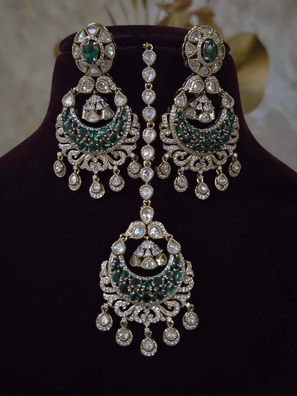 Mehandi finish stones studded moissanite set with chandbali design center